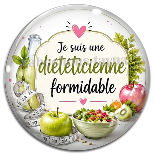 Cabochon je suis une diététicienne formidable, résine ou verre rond différente taille