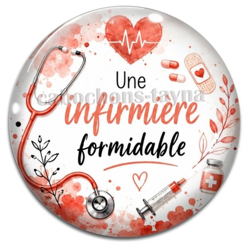 Cabochon une infirmière formidable, résine ou verre rond différente taille