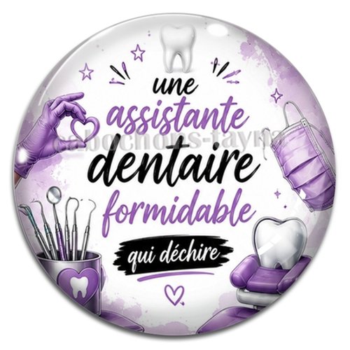 Cabochon une assistante dentaire formidable qui déchire, résine ou verre rond différente taille