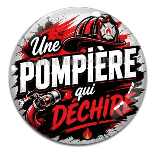 Cabochon une pompière qui déchire, pompier femme, résine ou verre rond différente taille
