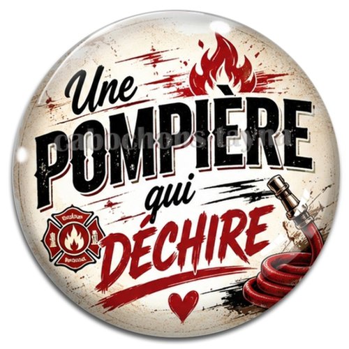 Cabochon une pompière qui déchire, pompier femme, résine ou verre rond différente taille