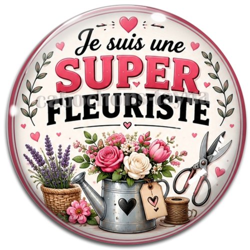 Cabochon je suis une super fleuriste, cabochon résine, verre rond différente taille