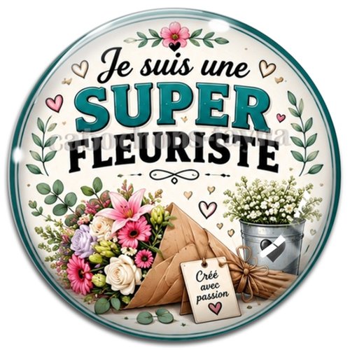 Cabochon je suis une super fleuriste, cabochon résine, verre rond différente taille