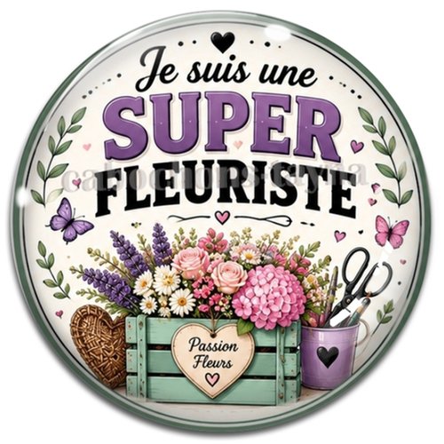 Cabochon je suis une super fleuriste, cabochon résine, verre rond différente taille