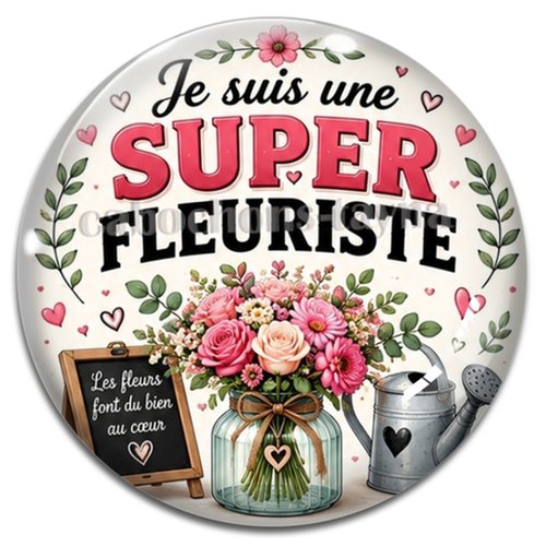 Cabochon je suis une super fleuriste, cabochon résine, verre rond différente taille