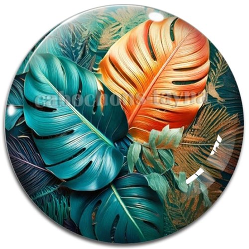 Cabochon feuille exotique, cabochon résine - ou verre rond différente taille
