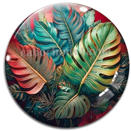 Cabochon feuille exotique, cabochon résine - ou verre rond différente taille