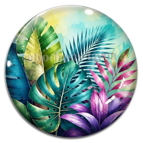 Cabochon feuille exotique, cabochon résine - ou verre rond différente taille