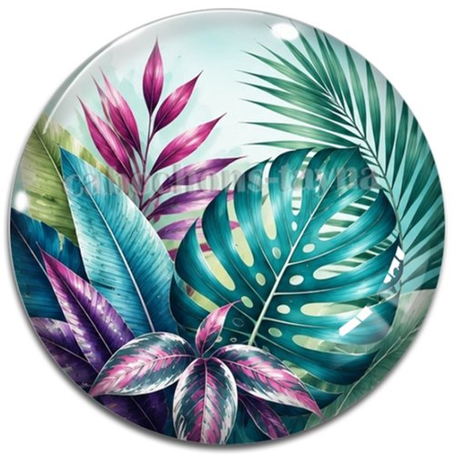 Cabochon feuille exotique, cabochon résine - ou verre rond différente taille