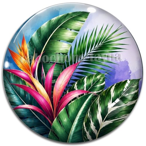 Cabochon feuille exotique, cabochon résine - ou verre rond différente taille