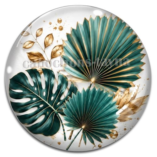 Cabochon feuille exotique, cabochon résine - ou verre rond différente taille