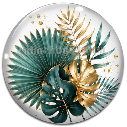 Cabochon feuille exotique, cabochon résine - ou verre rond différente taille