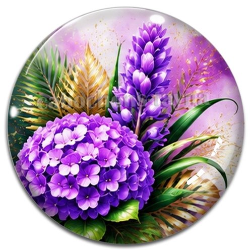 Cabochon fleurs exotiques, résine ou verre rond différente taille