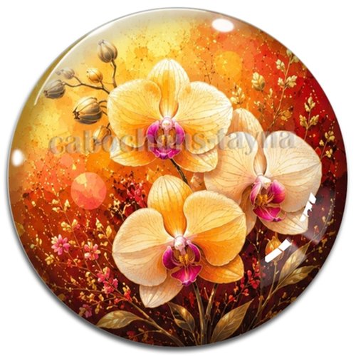 Cabochon fleurs exotiques, résine ou verre rond différente taille