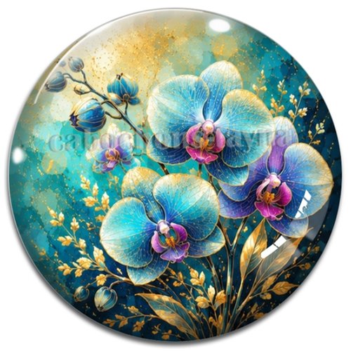 Cabochon fleurs exotiques, résine ou verre rond différente taille