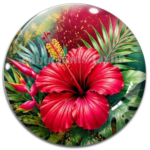 Cabochon fleurs exotiques, résine ou verre rond différente taille