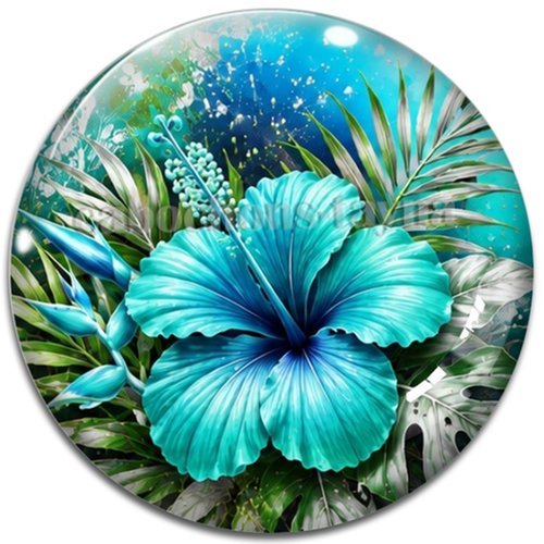 Cabochon fleurs exotiques, résine ou verre rond différente taille