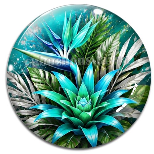 Cabochon fleurs exotiques, résine ou verre rond différente taille