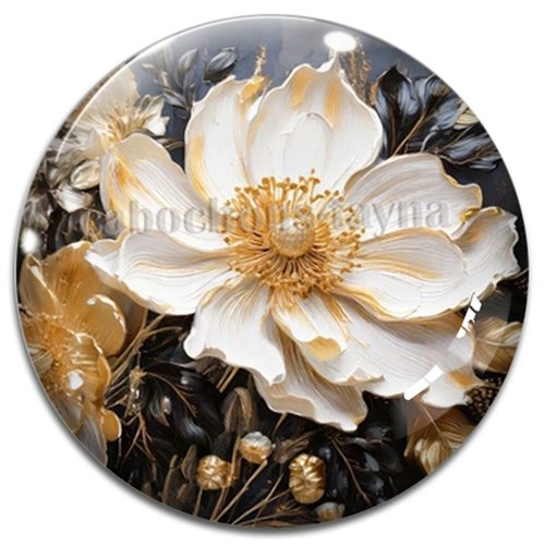 Cabochon fleurs exotiques, résine ou verre rond différente taille