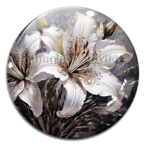 Cabochon fleurs exotiques, résine ou verre rond différente taille