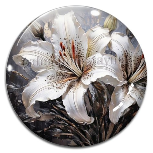 Cabochon fleurs exotiques, résine ou verre rond différente taille