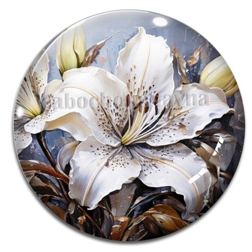 Cabochon fleurs exotiques, résine ou verre rond différente taille