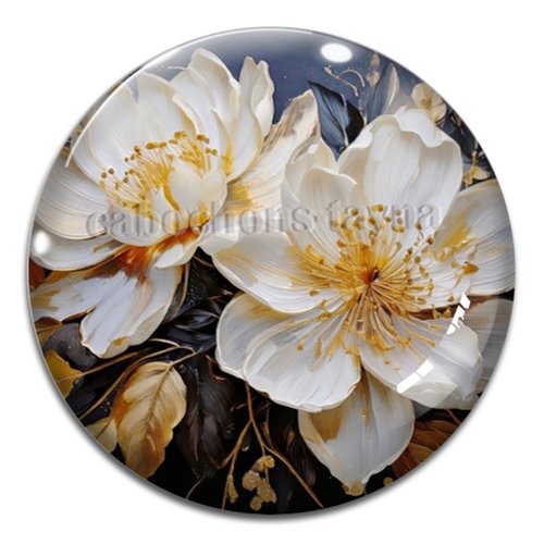 Cabochon fleurs exotiques, résine ou verre rond différente taille