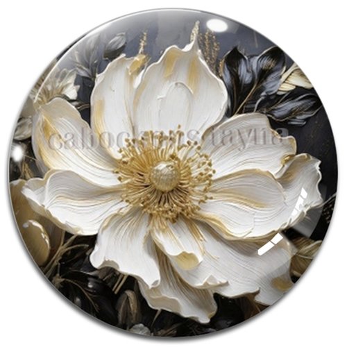 Cabochon fleurs exotiques, résine ou verre rond différente taille