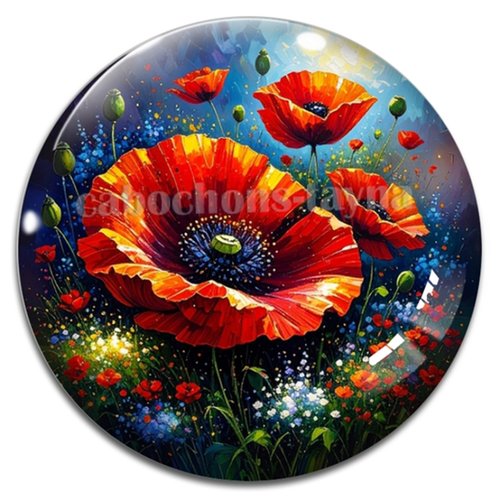 Cabochon coquelicot – résine ou verre – différentes tailles disponibles