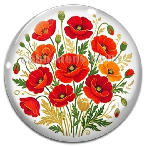 Cabochon coquelicot – résine ou verre – différentes tailles disponibles