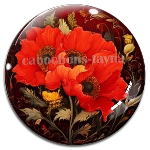 Cabochon coquelicot – résine ou verre – différentes tailles disponibles