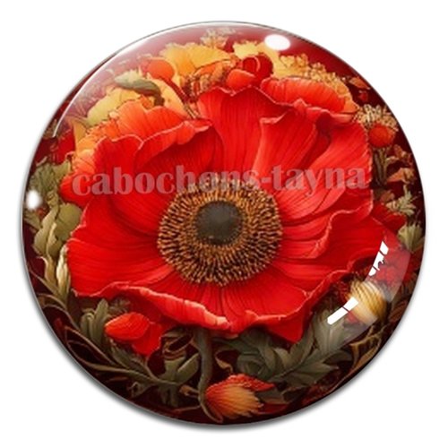 Cabochon coquelicot – résine ou verre – différentes tailles disponibles