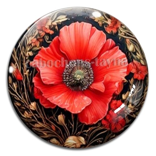 Cabochon coquelicot – résine ou verre – différentes tailles disponibles