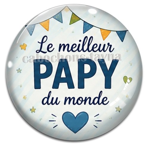 Cabochon le meilleur papy du monde, résine ou verre rond différente taille