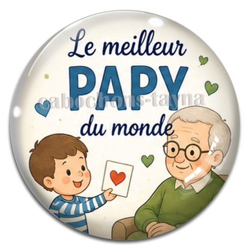 Cabochon le meilleur papy du monde, résine ou verre rond différente taille