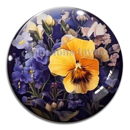 Cabochon fleurs exotiques, résine ou verre rond différente taille
