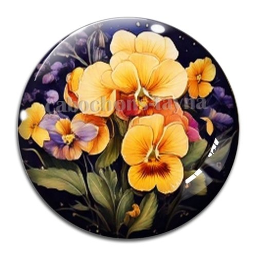 Cabochon fleurs exotiques, résine ou verre rond différente taille