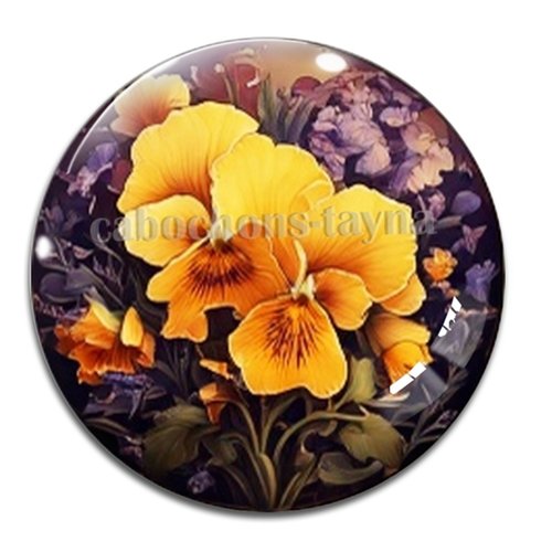 Cabochon fleurs exotiques, résine ou verre rond différente taille