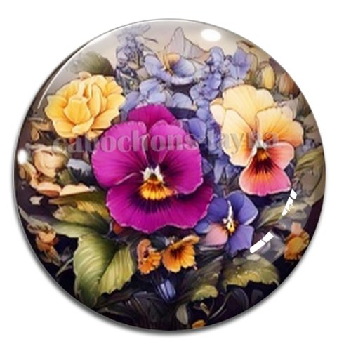 Cabochon fleurs exotiques, résine ou verre rond différente taille