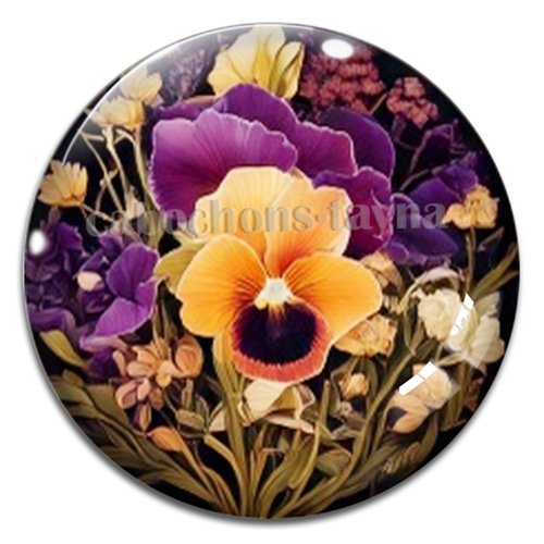 Cabochon fleurs exotiques, résine ou verre rond différente taille
