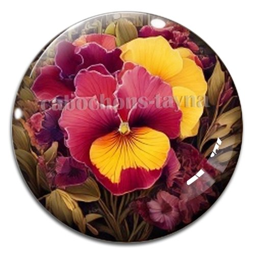 Cabochon fleurs exotiques, résine ou verre rond différente taille