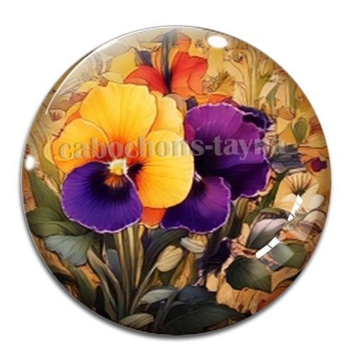 Cabochon fleurs exotiques, résine ou verre rond différente taille