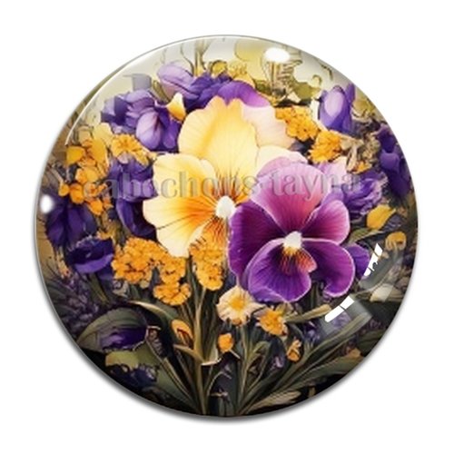 Cabochon fleurs exotiques, résine ou verre rond différente taille