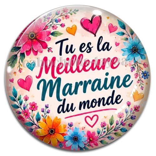 Cabochon tu es la meilleure marraine du monde, résine ou verre rond différente taille