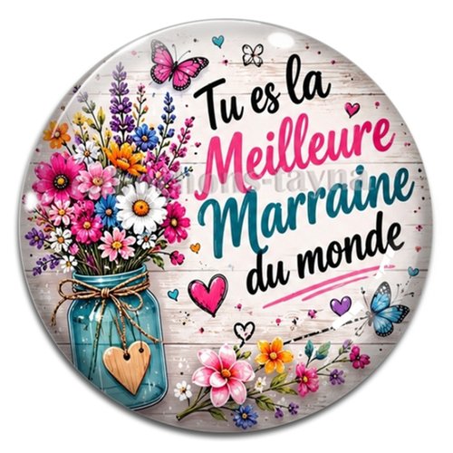 Cabochon tu es la meilleure marraine du monde, résine ou verre rond différente taille