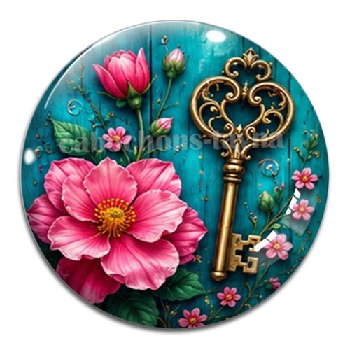 Cabochon clé fleur, cabochon résine - ou verre rond différente taille