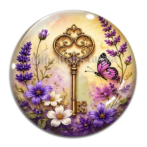 Cabochon clé fleur, cabochon résine - ou verre rond différente taille