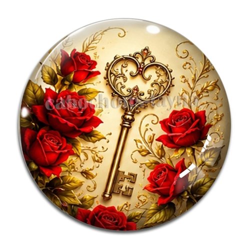 Cabochon clé fleur, cabochon résine - ou verre rond différente taille