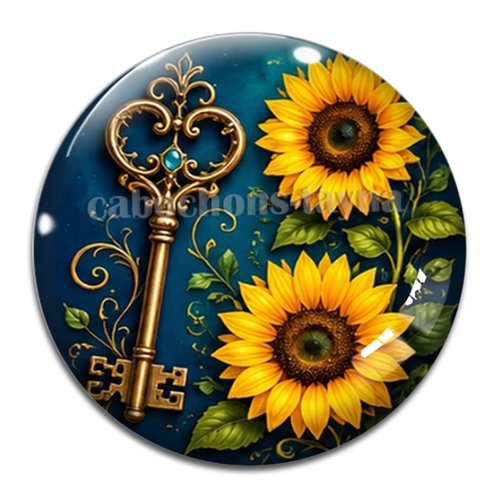 Cabochon clé fleur, cabochon résine - ou verre rond différente taille