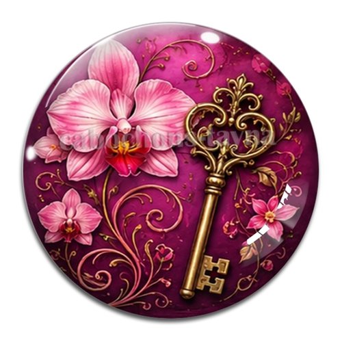 Cabochon clé fleur, cabochon résine - ou verre rond différente taille
